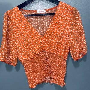 Bright coral floral top